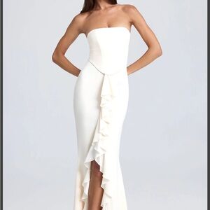 Elegant Strapless Cream Ivory Dress